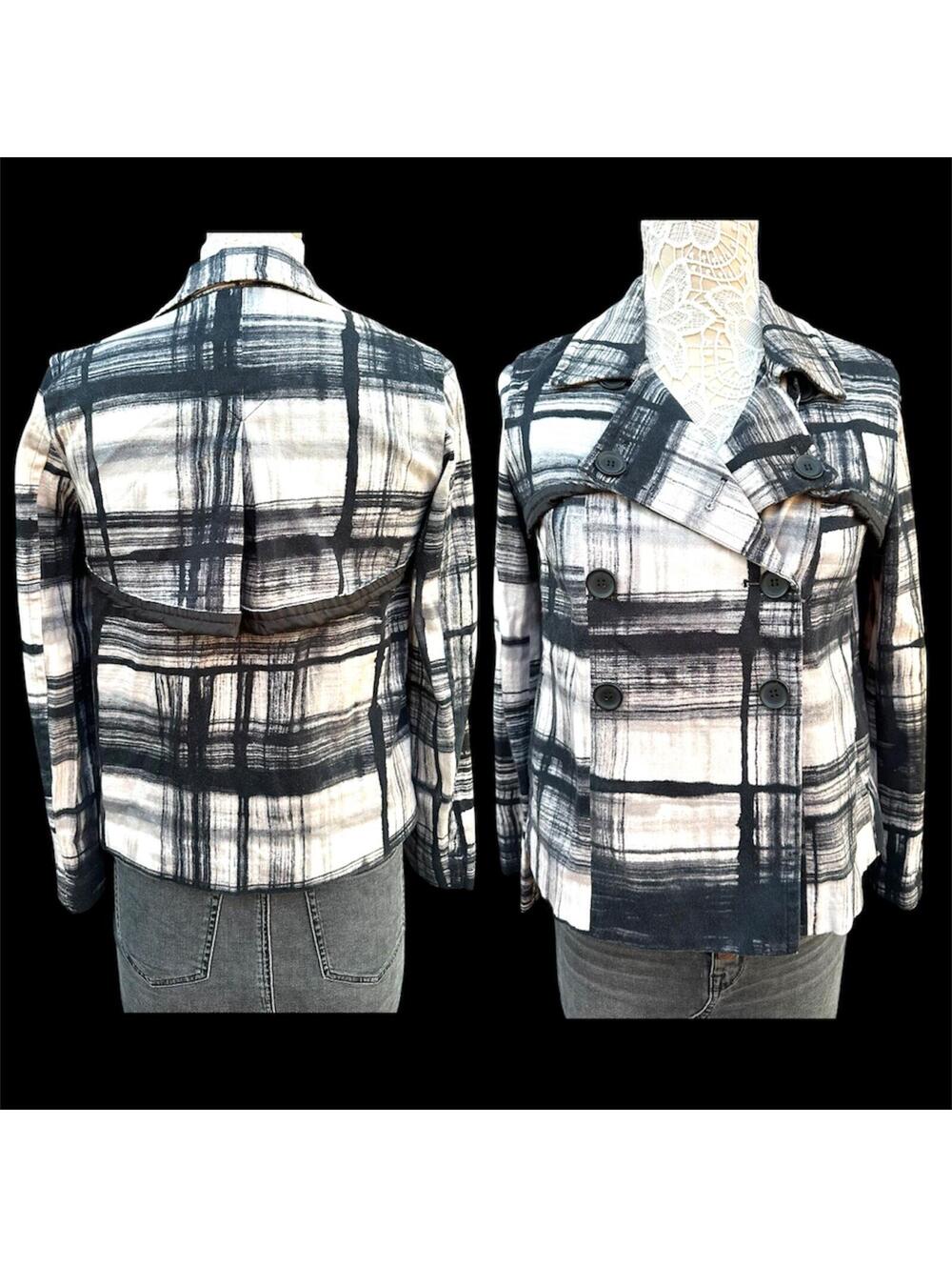Simply Vera Vera Wang Abstract Plaid Double Breasted Blazer